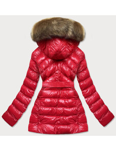 MHM Lesklá červená zimná bunda s mechovitým kožušinkou (W674)