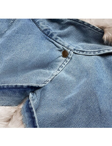 S'WEST Svetlo modro / béžová dámska džínsová bunda s kožušinovým golierom (BR9585-50046)