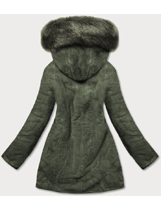 MHM Teplá obojstranná dámska zimná bunda v khaki farbe (W610)