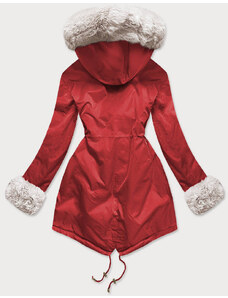 S'WEST Červeno-ecru dámska zimná bunda parka s machovitým kožúškom (B530-4046)