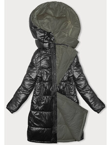 MELYA MELODY Čierno-khaki hrubšia dámska zimná obojstranná bunda (V768G)