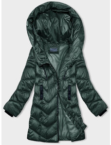 S'WEST Tmavozelená dámska zimná bunda s asymetrickým zipsom (B8167-10)