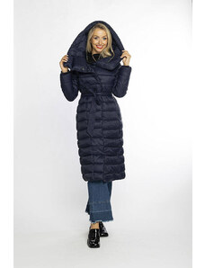 Ann Gissy Tmavomodrý prešívaný kabát s vysokým stojačikom a kapucňou (AG1-J9062C)