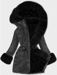 S'WEST Čierna dámska džínsová bunda s kožušinovou podšívkou (R8068-101)