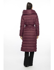 Prešívaný kabát vo vínovej farbe s vysokým stojacím golierom a kapucňou Ann Gissy (AG1-J9062)
