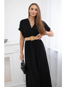 K-Fashion Dlhé šaty s ozdobným pásom čierne