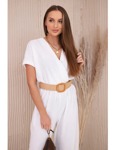 K-Fashion Kombinéza s ozdobným opaskom v páse biela