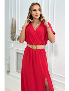 K-Fashion Dlhé šaty s ozdobným opaskom červené