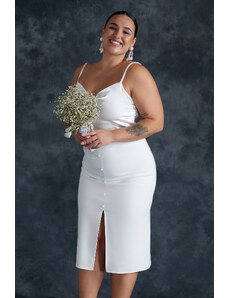 Trendyol Curve Biela tkaná svadobná ceruzková sukňa s vysokým pásom