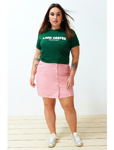 Trendyol Curve Ružová mini džínsová sukňa na gombíky