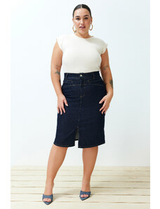 Trendyol Curve Tmavomodrá štrbinová mini ceruzková džínsová sukňa