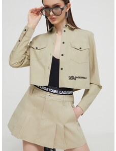 Bavlnená košeľa Karl Lagerfeld Jeans dámska, béžová farba, regular, s klasickým golierom
