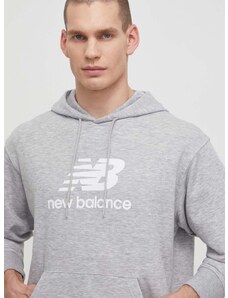 Mikina New Balance pánska, šedá farba, s kapucňou, s potlačou