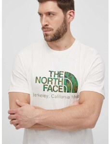 Bavlnené tričko The North Face pánsky, béžová farba, s potlačou, NF0A87U5Y1O1
