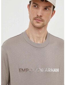 Bavlnené tričko Emporio Armani pánske, béžová farba, s nášivkou, 3D1TG3 1JPZZ