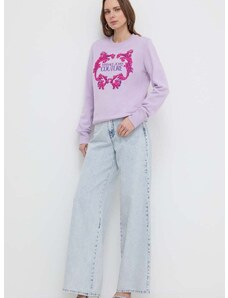 Bavlnená mikina Versace Jeans Couture dámska, fialová farba, s potlačou, 76HAIG02 CF01G