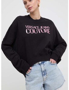 Bavlnená mikina Versace Jeans Couture dámska, čierna farba, s kapucňou, s potlačou, 76HAIG03 CF01G