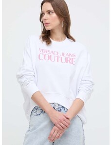 Bavlnená mikina Versace Jeans Couture dámska, biela farba, s kapucňou, s potlačou, 76HAIG03 CF01G