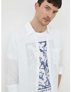 Ľanová košeľa BOSS BOSS ORANGE biela farba,regular,s klasickým golierom,50489344
