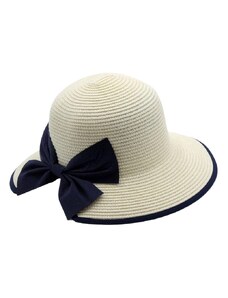 Marone Dámsky letný klobúk Cloche - skrátená krempa vzadu a modrá mašľa