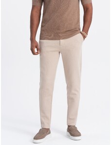 Ombre Clothing Pánske nohavice CARROT zo štruktúrovaného dvojfarebného úpletu - béžové V2 OM-PACP-0168