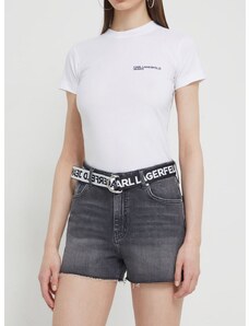 Rifľové krátke nohavice Karl Lagerfeld Jeans dámske, šedá farba, jednofarebné, vysoký pás