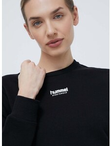 Bavlnená mikina Hummel dámska, čierna farba, s potlačou