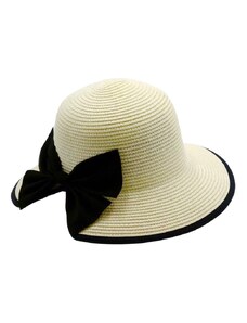 Marone Dámsky letný klobúk Cloche - skrátená krempa vzadu a čierna mašľa