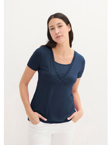 bonprix Tehotenské tričko/na dojčenie, s čipkou a krátkym rukávom, farba modrá