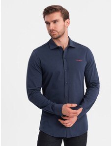 Ombre Clothing Men's REGULAR cotton single jersey knit shirt - navy blue V2 OM-SHCS-0138