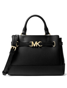 Michael Kors Reed Small Two-Tone Pebbled Leather Belted Satchel Black