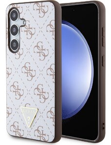 Guess 4G Triangle Metal Logo Kožený Kryt pre Samsung Galaxy S24, Biela