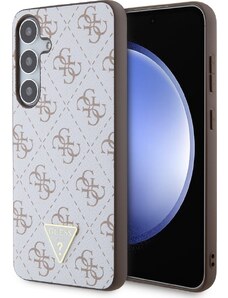 Guess 4G Triangle Metal Logo Kožený Kryt pre Samsung Galaxy S24+, Biela