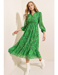 Bigdart 2137 Vzorované šifónové šaty - zelené
