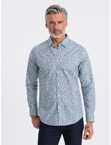 Ombre Clothing Pánske tričko SLIM FIT s potlačou malých listov - svetlomodré V1 OM-SHPS-0163