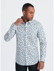 Ombre Clothing Pánske tričko SLIM FIT s potlačou vetvičiek - modro-šedé V2 OM-SHPS-0163