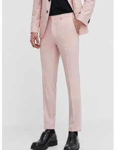 Nohavice s prímesou vlny HUGO ružová farba, priliehavé, 50500271
