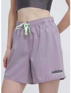 Šortky adidas dámske, fialová farba, jednofarebné, vysoký pás, IL7252