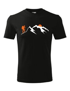 Handel Unisex tričko - Turista v horách pri západe slnka