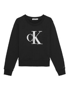 Detská bavlnená mikina Calvin Klein Jeans čierna farba, s nášivkou