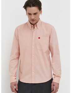 Bavlnená košeľa HUGO pánska,oranžová farba,slim,s golierom button-down,50479302