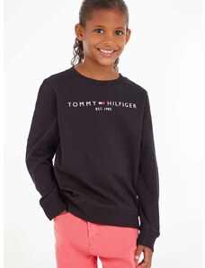 Detská bavlnená mikina Tommy Hilfiger čierna farba,s nášivkou, KS0KS00212