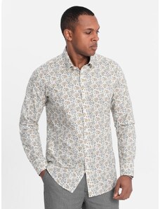 Ombre Clothing Béžová košeľa s kvetinovým vzorom V2 SHPS-0139