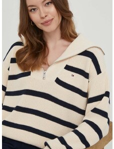 Bavlnený sveter Tommy Hilfiger béžová farba,teplý,s rolákom,WW0WW42420
