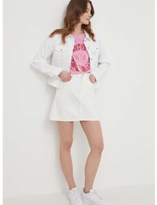 Rifľová sukňa Calvin Klein Jeans biela farba, mini, puzdrová