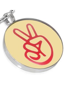 Šperky Eshop - Oceľový okrúhly prívesok - logo peace, ruka AA30.25