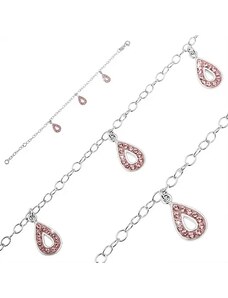 Šperky Eshop - Náramok zo striebra 925 - tri slzičkové prívesky, ružové zirkóny U5.16