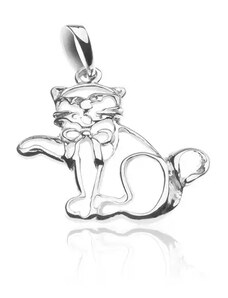 Šperky Eshop - Strieborný prívesok 925 - obrys mávajúcej mačky s mašľou X24.7
