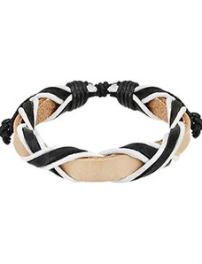 Šperky Eshop - Svetlý kožený náramok s prekríženými čiernymi pásmi AB9.07