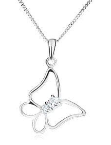 Šperky Eshop - Strieborný 925 náhrdelník, retiazka a kontúra motýľa, číre kamienky SP02.10